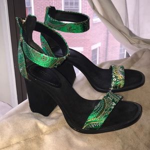Green and Black Paisley High Heals